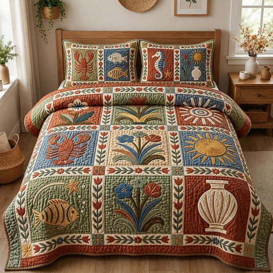 Coastal Summer Mediterranean 3-Piece Quilted Bedding Set GFTOPND269