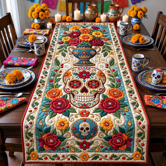 Jewel Sugar Skull Quilted Table Runner GFTOPND2692
