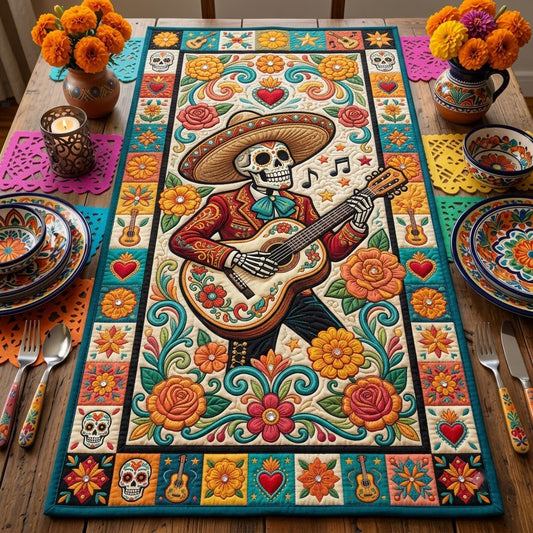 Mariachi Skeleton Guitar Quilted Table Runner GFTOPND2694