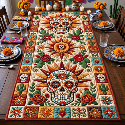 Jewel Sugar Skull Quilted Table Runner GFTOPND2696