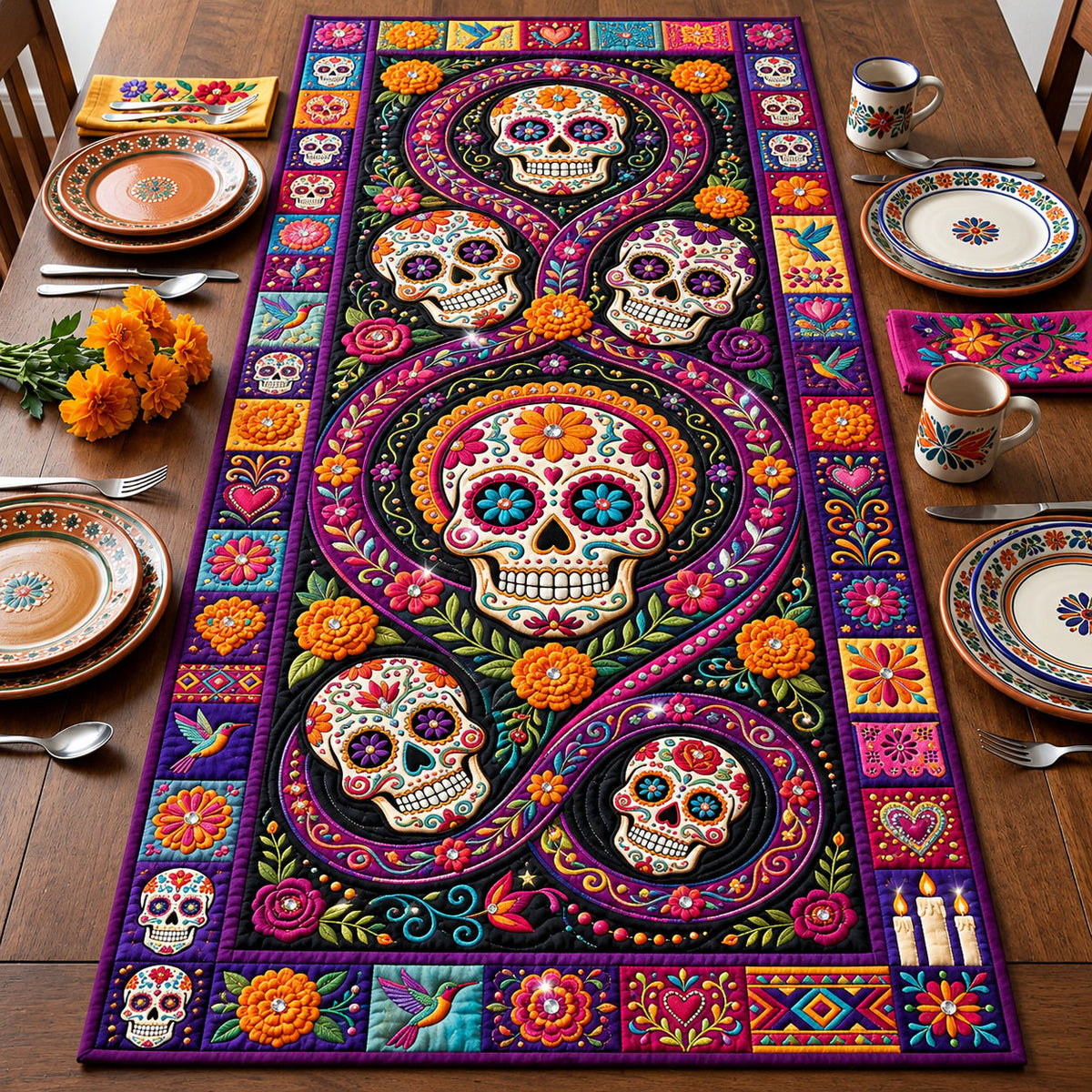 Sugar Skull Quilted Table Runner GFTOPND2697
