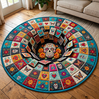 Mexican Sugar Skull Quilted Round Mat GFTOPND2714
