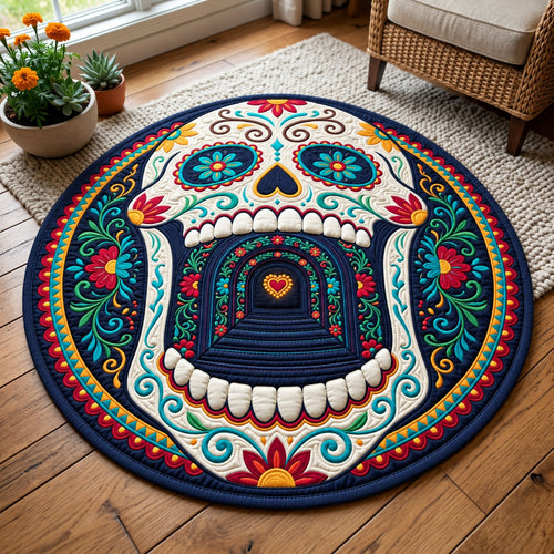 Tunnel Mouth Sugar Skull Quilted Round Mat GFTOPND2715