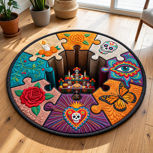 Sugar Skull Puzzle Quilted Round Mat GFTOPND2717