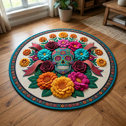 Floral Sugar Skull Quilted Round Mat GFTOPND2718