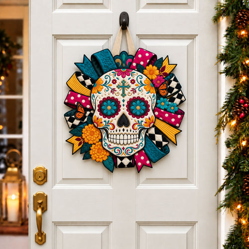 Sugar Skull Custom Shape Quilted Door Hanger GFTOPND2723