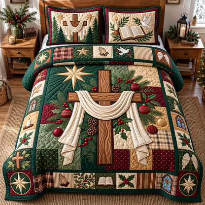 Cross Christmas 3-Piece Quilted Bedding Set GFTOPND2726