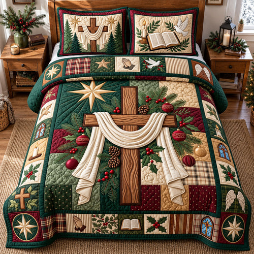Cross Christmas 3-Piece Quilted Bedding Set GFTOPND2726