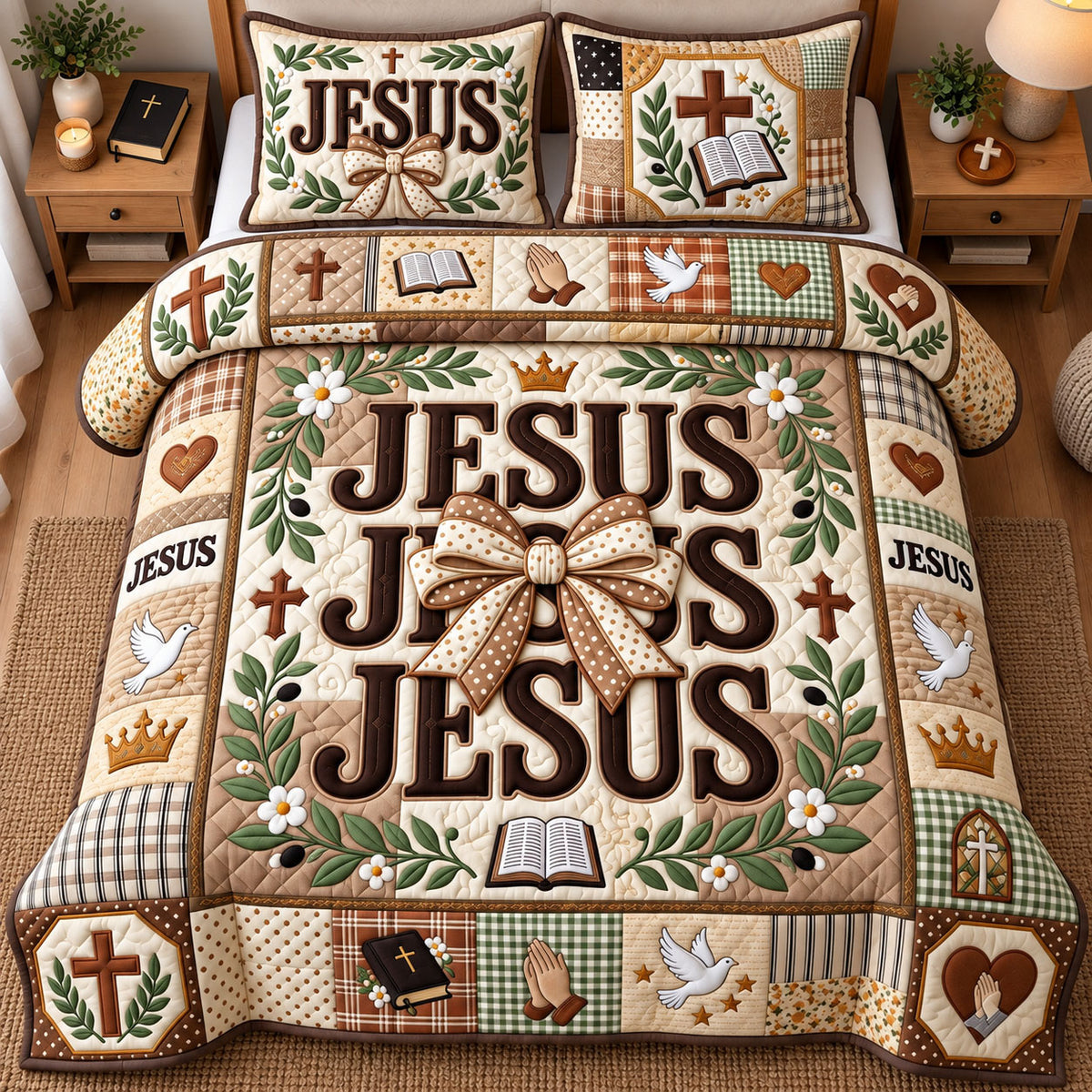 Jesus Bow 3-Piece Quilted Bedding Set GFTOPND2729