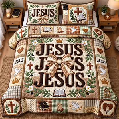 Jesus Bow 3-Piece Quilted Bedding Set GFTOPND2729
