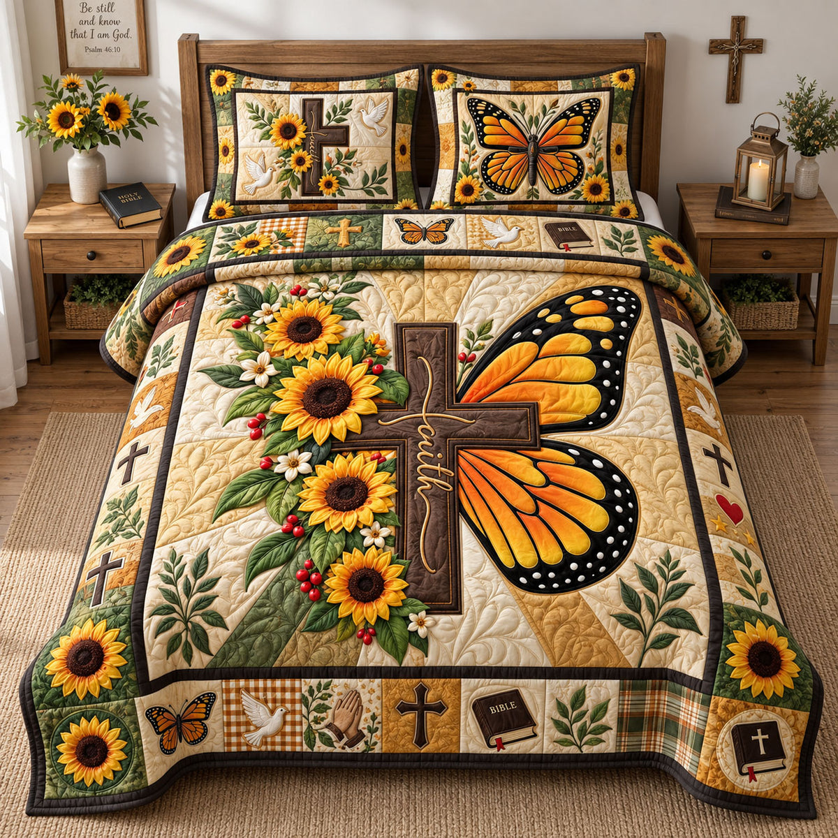 Cross Butterfly 3-Piece Quilted Bedding Set GFTOPND2732