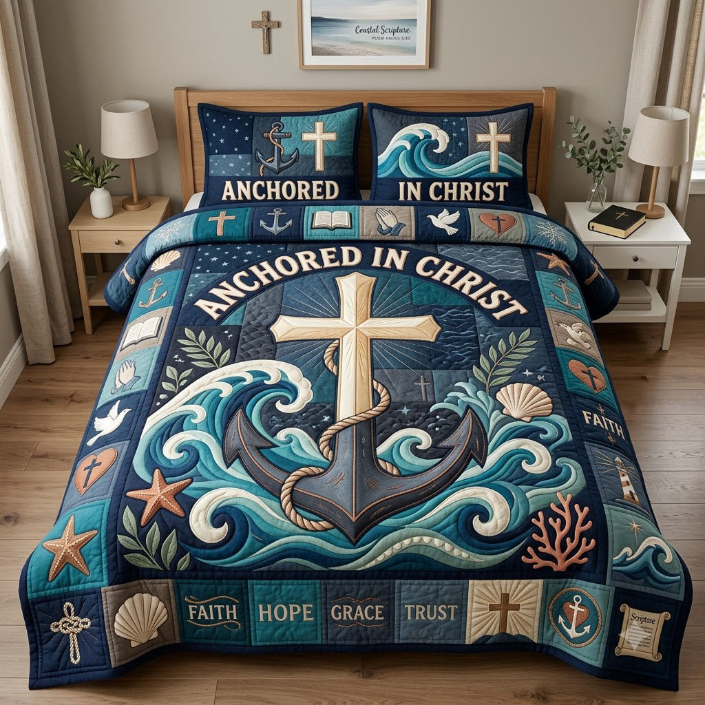 Anchored In Christ 3-Piece Quilted Bedding Set GFTOPND2781