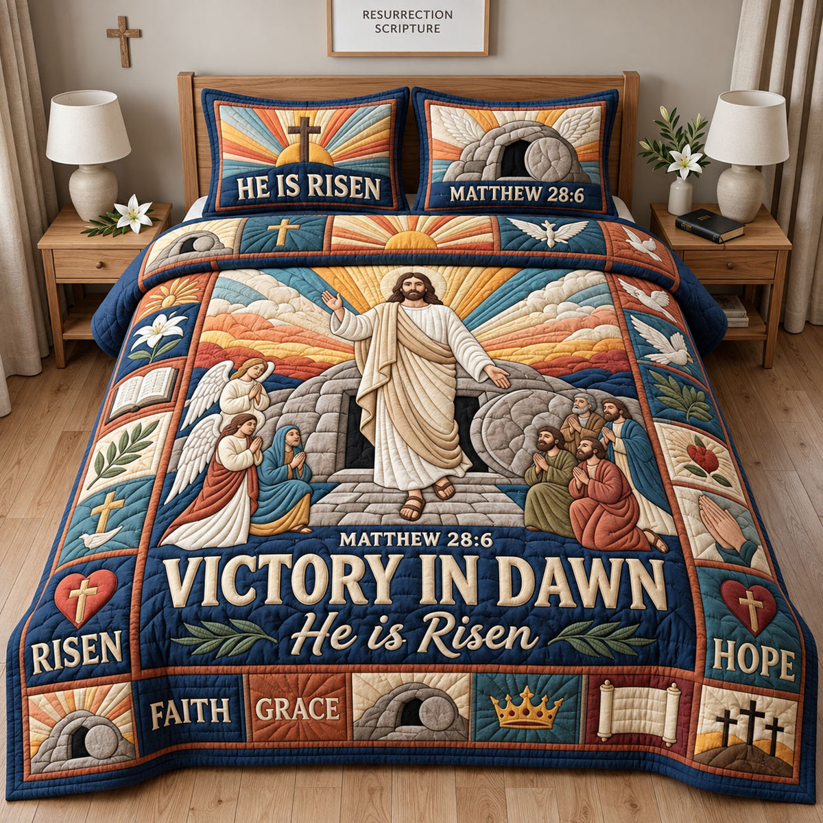 He Is Risen 3-Piece Quilted Bedding Set GFTOPND2782