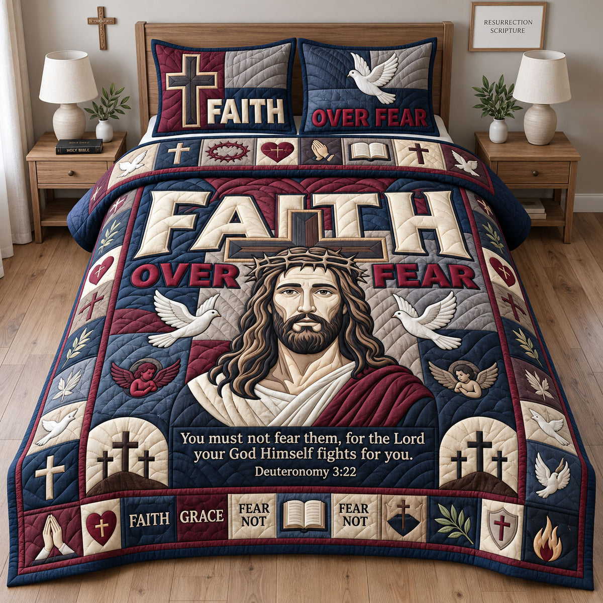 Faith Over Fear 3-Piece Quilted Bedding Set GFTOPND2785