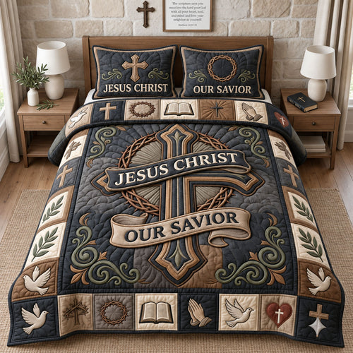 Jesus Christ Our Savior 3-Piece Quilted Bedding Set GFTOPND2787