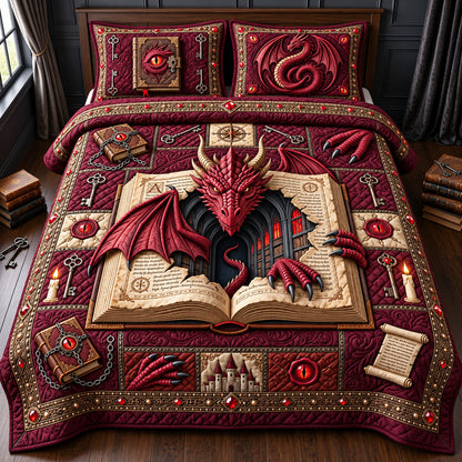 Crimson Dragon 3-Piece Quilted Bedding Set GFTOPND2810