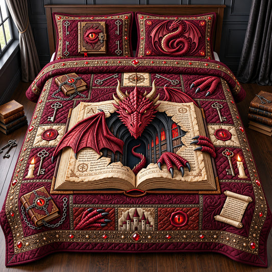 Crimson Dragon 3-Piece Quilted Bedding Set GFTOPND2810
