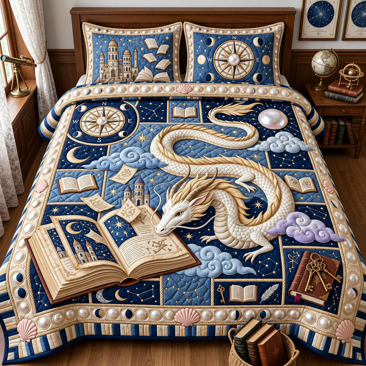 Celestial Dragon 3-Piece Quilted Bedding Set GFTOPND2812