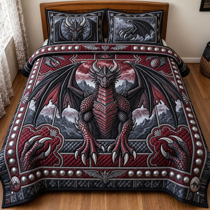 Black Obsidian Dragon 3-Piece Quilted Bedding Set GFTOPND2814