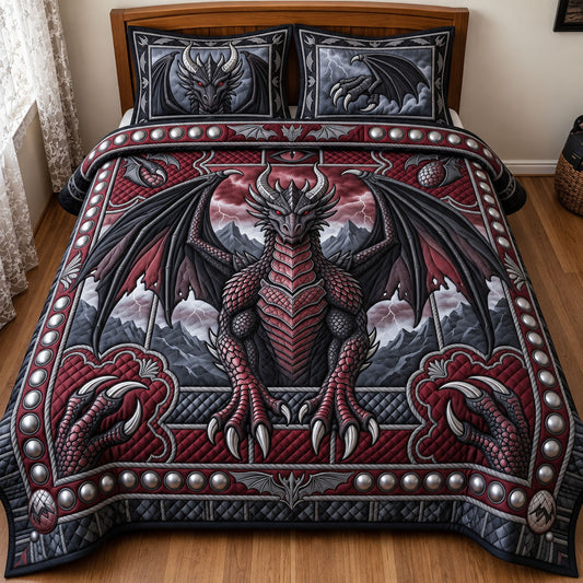 Black Obsidian Dragon 3-Piece Quilted Bedding Set GFTOPND2814