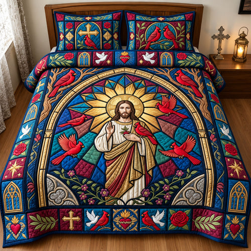 Jesus Cardinal Cathedral Window 3-Piece Quilted Bedding Set GFTOPND2816