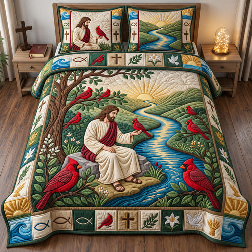 Cardinals Of Hope 3-Piece Quilted Bedding Set GFTOPND2818