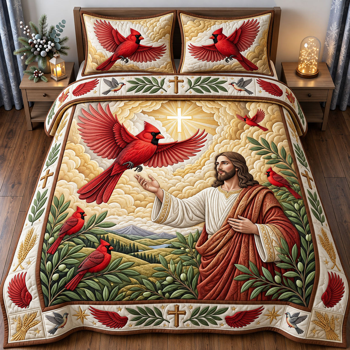 Cardinals Of Hope 3-Piece Quilted Bedding Set GFTOPND2820