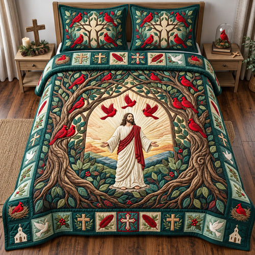 Tree of Cardinals 3-Piece Quilted Bedding Set GFTOPND2821