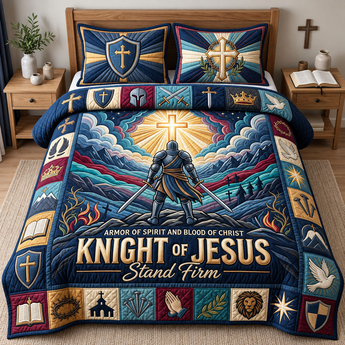 Knight Of Jesus 3-Piece Quilted Bedding Set GFTOPND2823