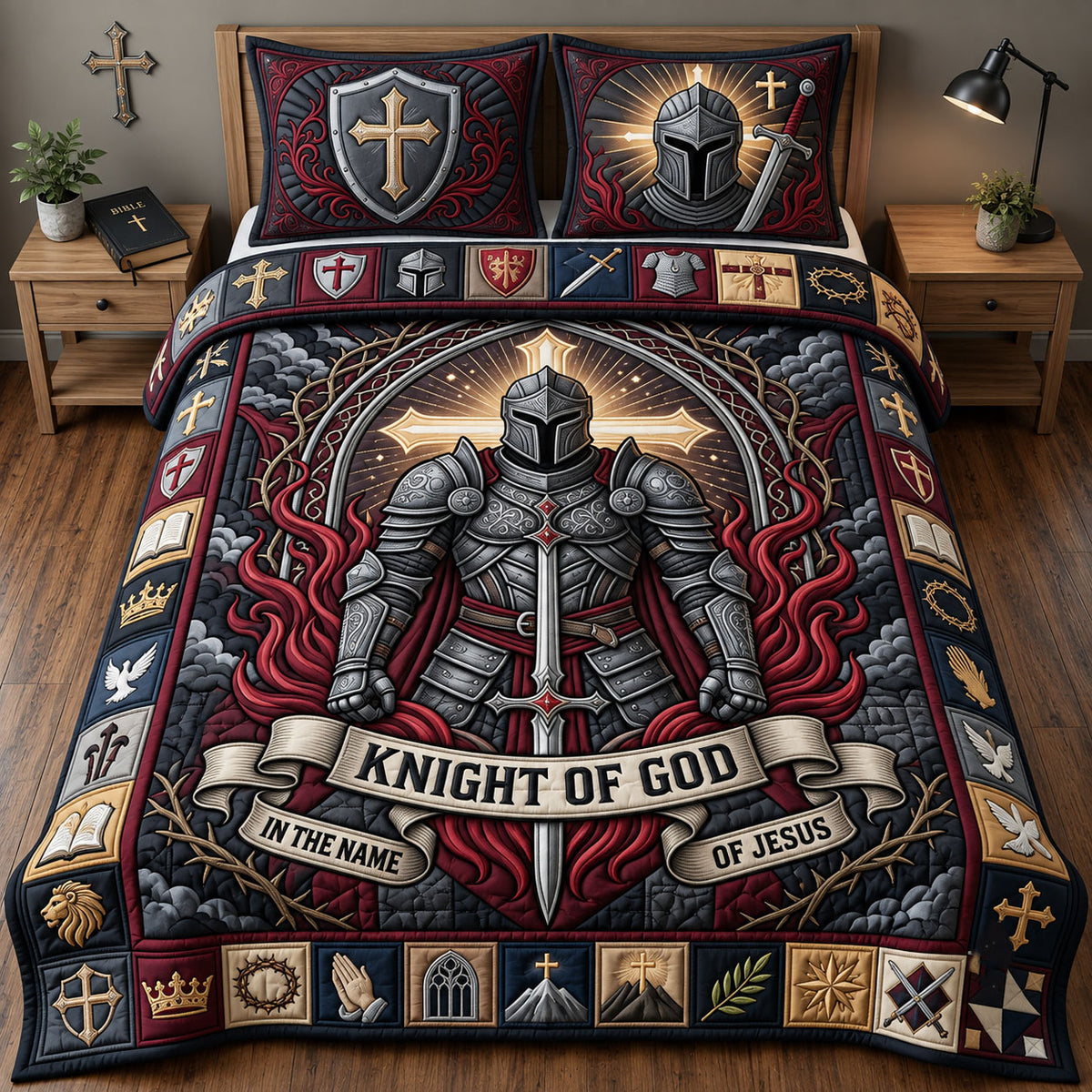 Knight Of God 3-Piece Quilted Bedding Set GFTOPND2824