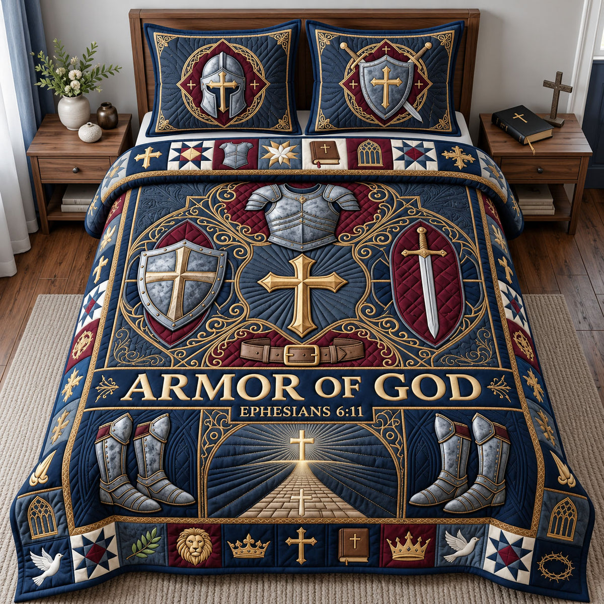 Full Armor Of God 3-Piece Quilted Bedding Set GFTOPND2827