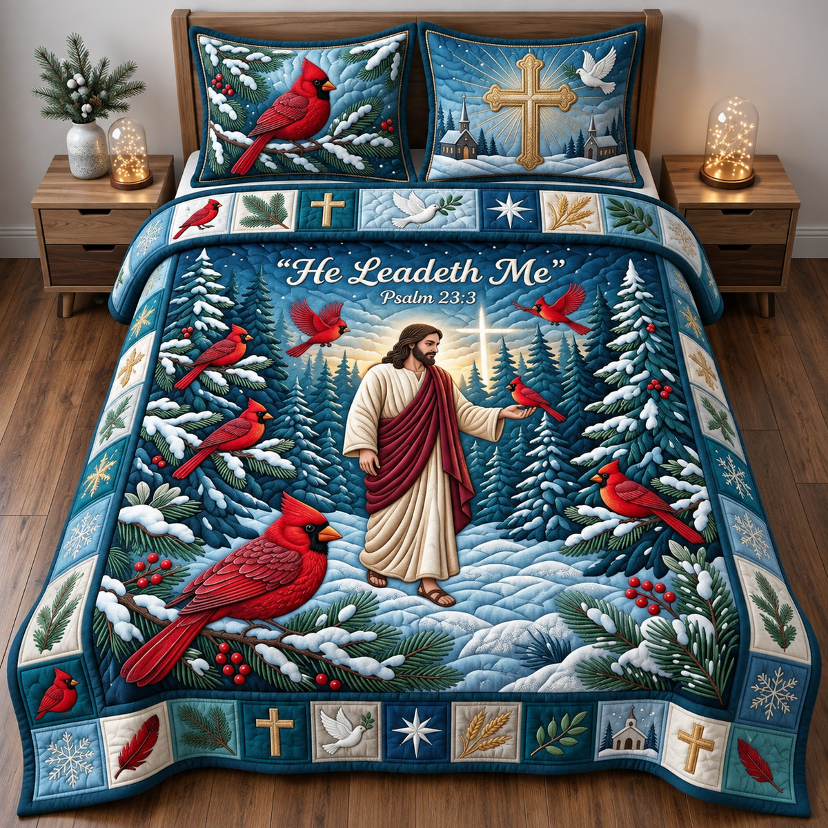 He Leadeth Me 3-Piece Quilted Bedding Set GFTOPND2857