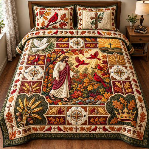 Autumn Cardinals 3-Piece Quilted Bedding Set GFTOPND2859