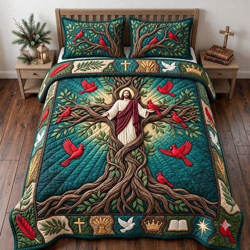 Cardinal Forest Cross 3-Piece Quilted Bedding Set GFTOPND2861