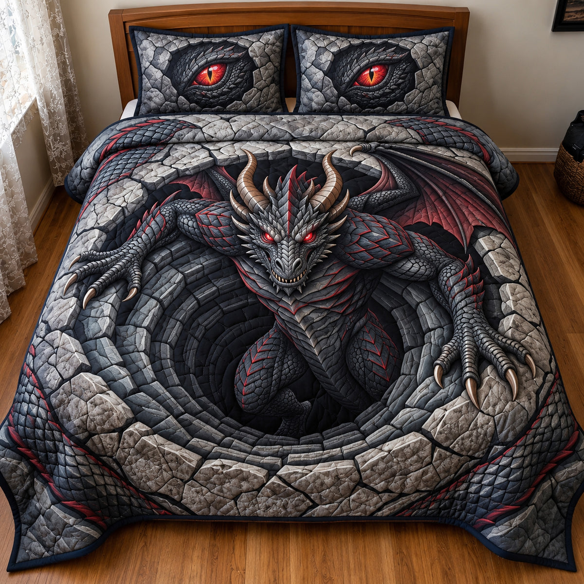 Abyss Dragon 3-Piece Quilted Bedding Set GFTOPND2866