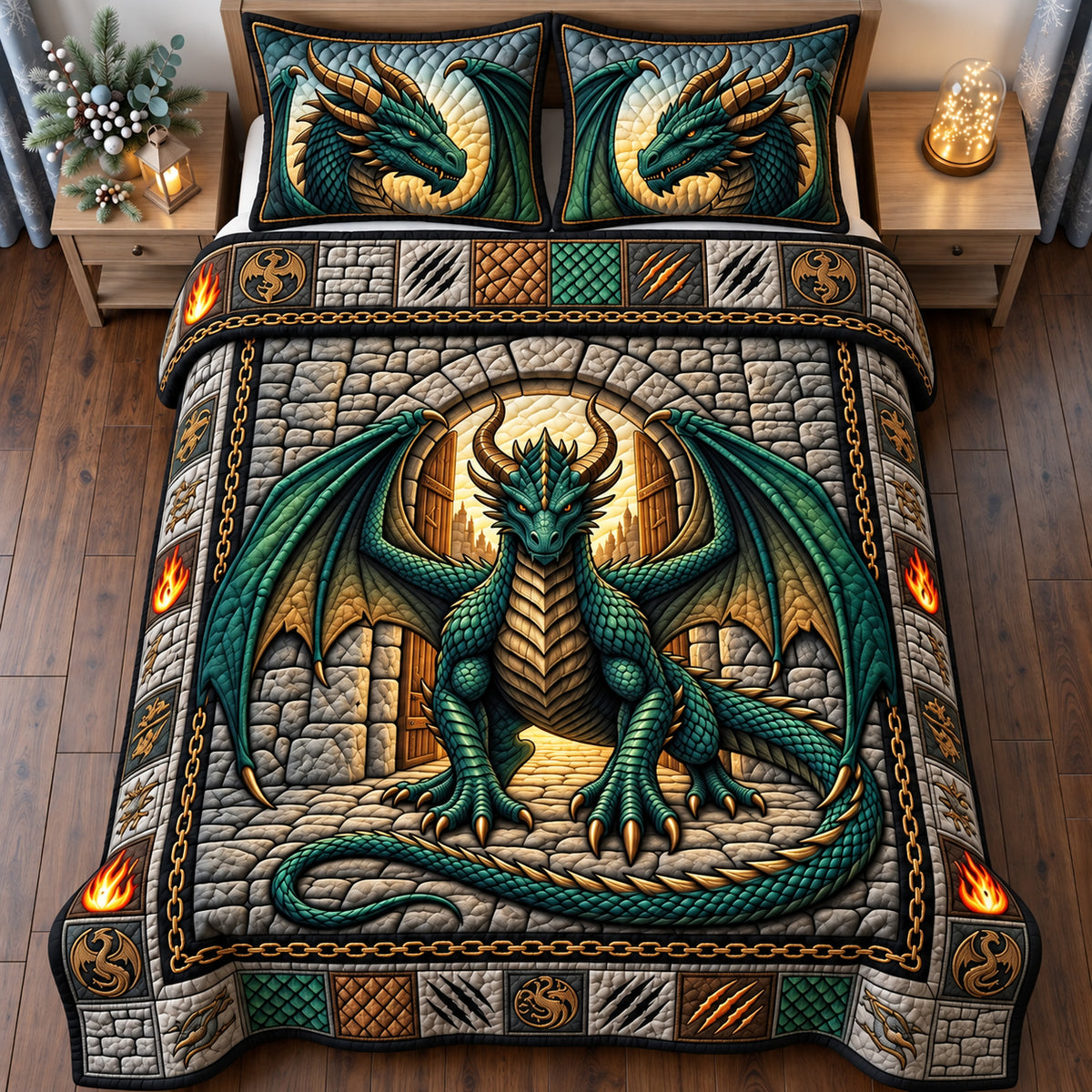 Dragon Gate 3-Piece Quilted Bedding Set GFTOPND2868