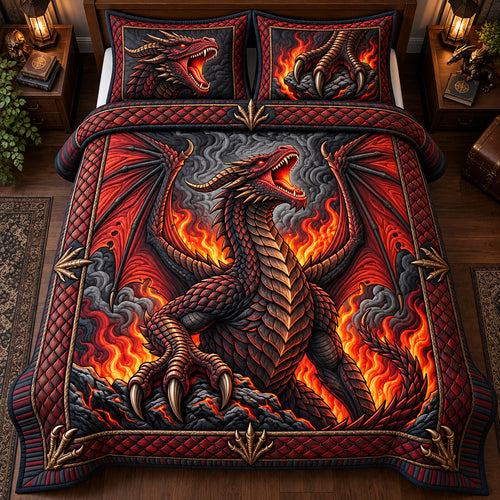 Inferno Dragon 3-Piece Quilted Bedding Set GFTOPND2869