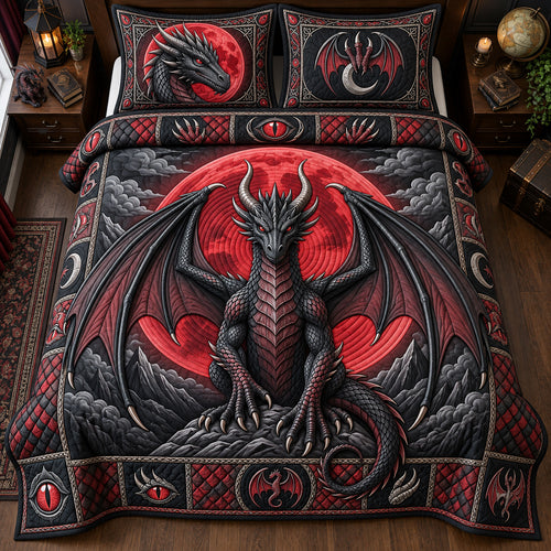 Blood Moon Dragon 3-Piece Quilted Bedding Set GFTOPND2870