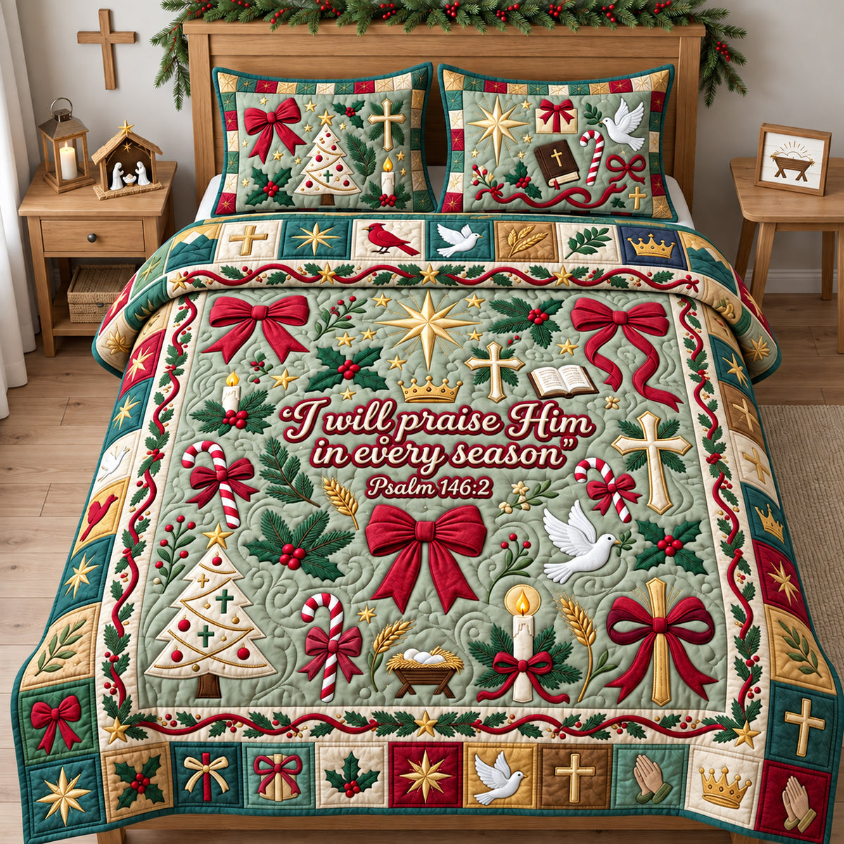 Praise Him In Every Season 3-Piece Quilted Bedding Set GFTOPND2893