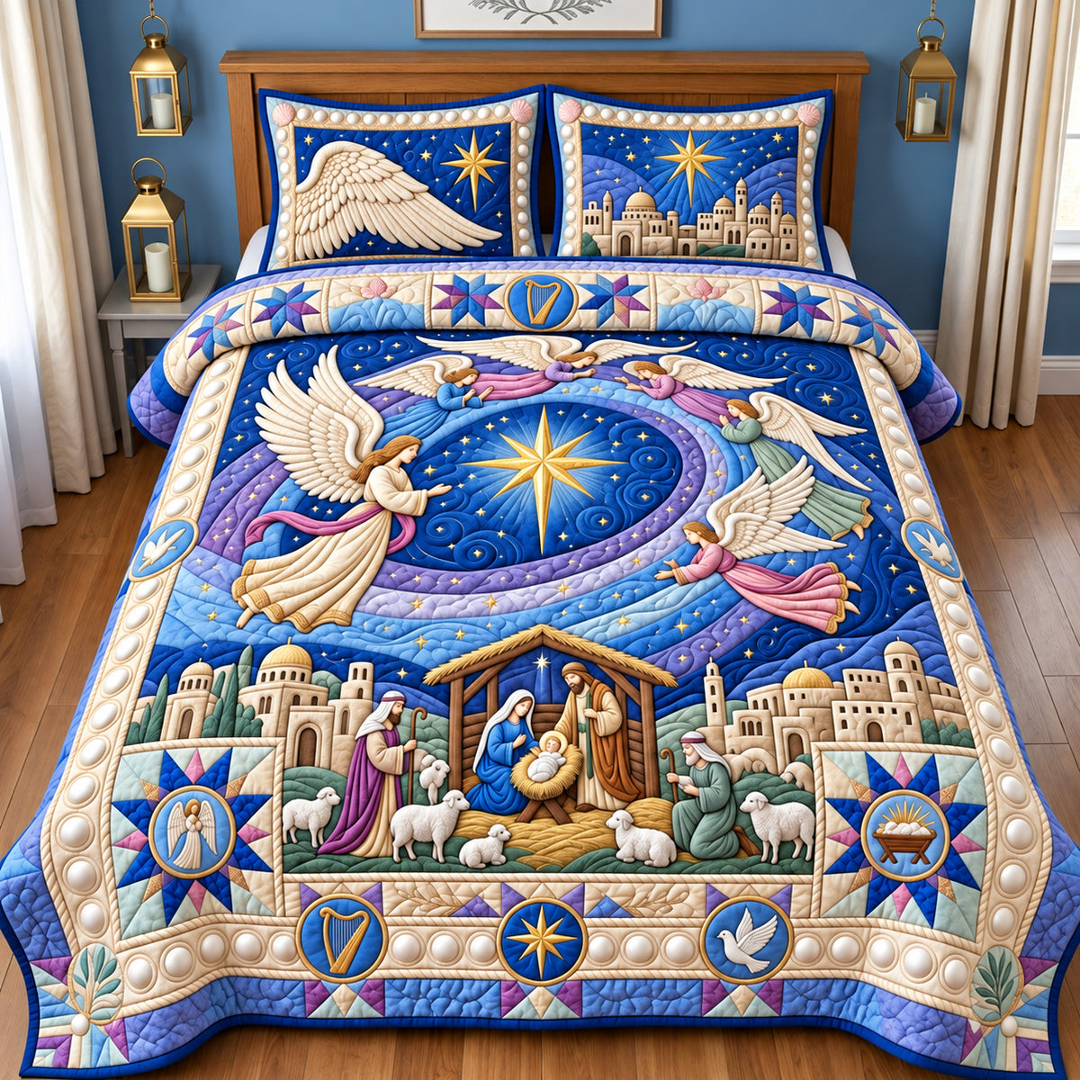 Angels Over Bethlehem 3-Piece Quilted Bedding Set GFTOPND2898