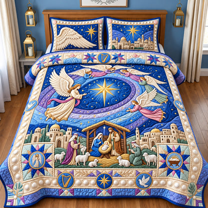 Angels Over Bethlehem 3-Piece Quilted Bedding Set GFTOPND2898