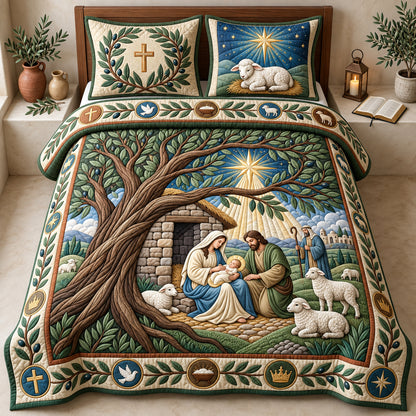 Nativity Under Olive Tree 3-Piece Quilted Bedding Set GFTOPND2902