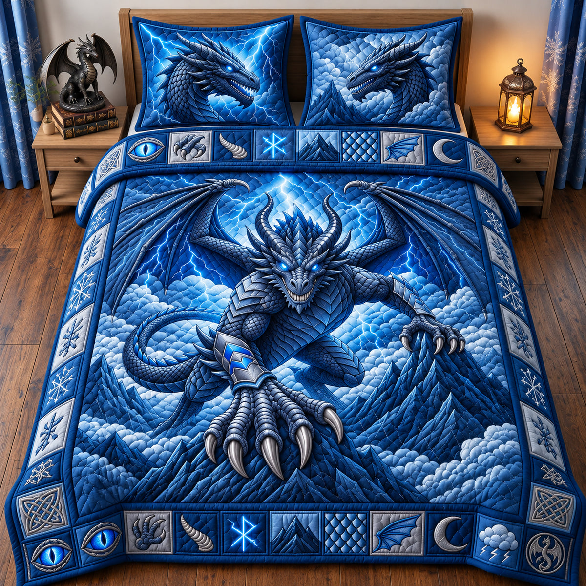 Thunder King Dragon 3-Piece Quilted Bedding Set GFTOPND2903
