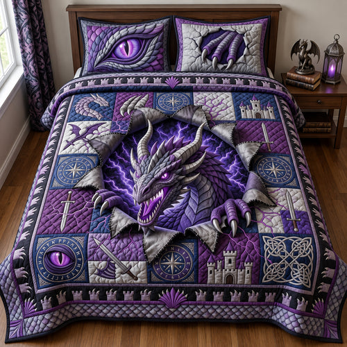 Amethyst Dragon 3-Piece Quilted Bedding Set GFTOPND2904