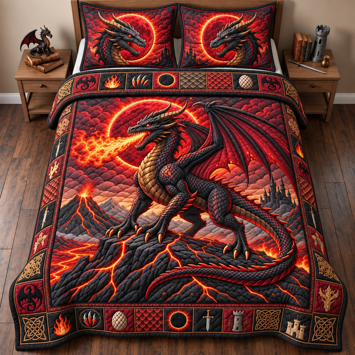 Blood Moon Dragon 3-Piece Quilted Bedding Set GFTOPND2905