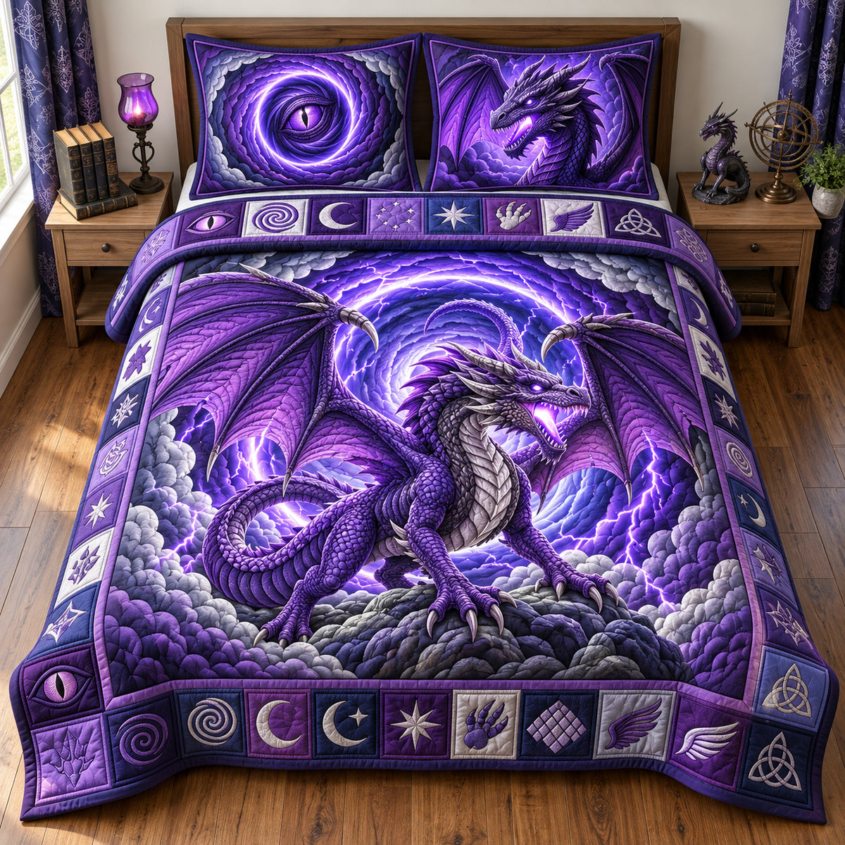 Thunder King Dragon 3-Piece Quilted Bedding Set GFTOPND2906