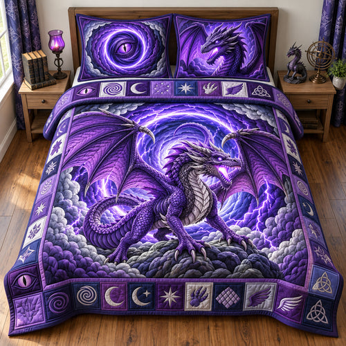 Thunder King Dragon 3-Piece Quilted Bedding Set GFTOPND2906