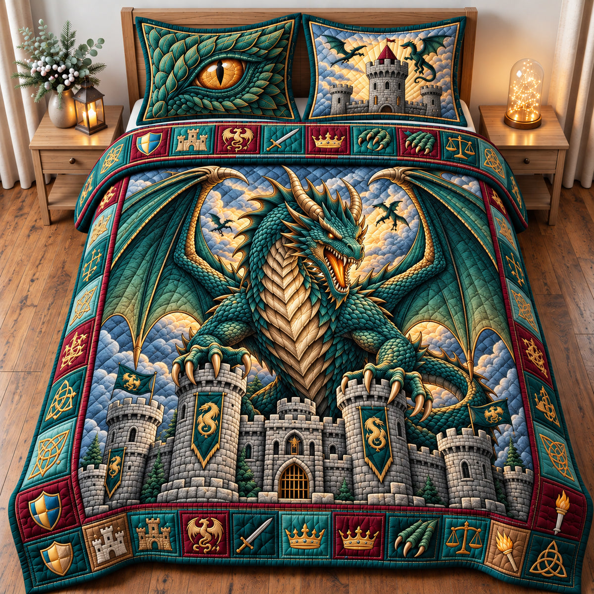 Sapphire Dragon 3-Piece Quilted Bedding Set GFTOPND2908
