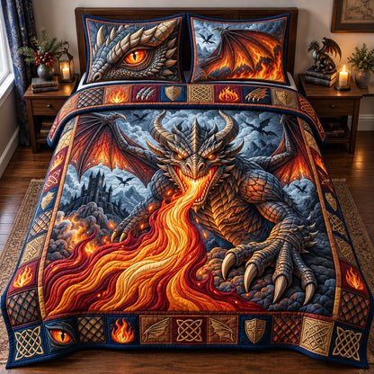 Inferno Dragon 3-Piece Quilted Bedding Set GFTOPND2909