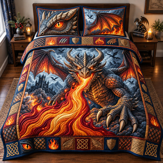 Inferno Dragon 3-Piece Quilted Bedding Set GFTOPND2909